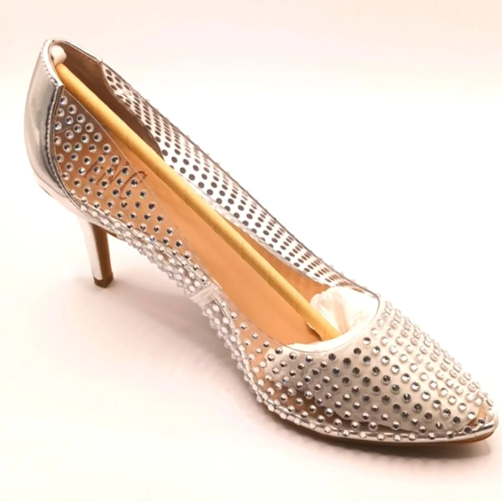 NWT Womens sexy bridal heels Size 8W Clear Vinyl Rhinestone Silver heels 8 wide - Picture 17 of 17